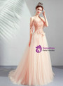 Wonderful In Stock:Ship in 48 Hours Pink Tulle Spaghetti Straps Appliques Beading Prom Dress