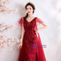 Elegant In Stock:Ship in 48 Hours Dark Red Mermaid Lace Tulle V-neck Prom Dress