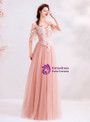 Romantic In Stock:Ship in 48 Hours Pink Tulle Appliques Spagehtti Straps Prom Dress