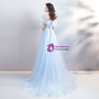 Graceful In Stock:Ship in 48 Hours Blue Tulle Appliques Feather Cap Sleeve Prom Dress