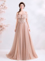 Luxurious In Stock:Ship in 48 Hours Pink Tulle Off the Shoulder Appliques Beading Formal Prom Dress