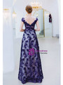 Modern In Stock:Ship in 48 Hours Dark Blue Tulle Sequins Appliques Cap Sleeve Prom Dress