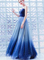 Latest In Stock:Ship in 48 Hours Blue Tulle Spaghetti Straps Sequins 1Prom Dress