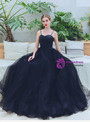 Classic In Stock:Ship in 48 Hours Black Tulle Spaghetti Straps Button Prom Dress