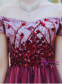 Princess In Stock:Ship in 48 Hours Burgundy Tulle Off the Shoulder Sequins Prom Dress