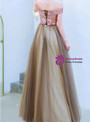 Advanced In Stock:Ship in 48 Hours Coffee Color Tulle Sequins Off the Shoulder Prom Dress