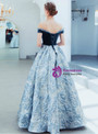 Classic In Stock:Ship in 48 Hours A-Line Blue Satin Off the Shoulder Long Prom Dress