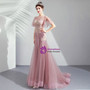 Latest In Stock:Ship in 48 Hours Sexy Pink Mermaid Tulle Appliques Prom Dress