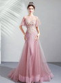 Latest In Stock:Ship in 48 Hours Sexy Pink Mermaid Tulle Appliques Prom Dress