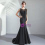 Romance In Stock:Ship in 48 Hours Black Mermaid Satin Beading Sleeveless Prom Dress 