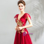 Modern In Stock:Ship in 48 Hours Red Tulle V-neck Backless Appliques Prom Dress