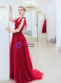 Casual In Stock:Ship in 48 Hours Burgundy Tulle Spagehtti Straps Appliques Beading Prom Dress