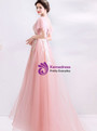 In Stock:Ship in 48 Hours Pink V-neck Tulle Embroidery Appliques Princess Prom Dress