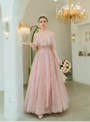 In Stock:Ship in 48 Hours Pink Tulle Sequins Beading Long Prom Dress