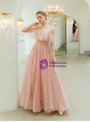 In Stock:Ship in 48 Hours Pink Tulle Sequins Beading Long Prom Dress