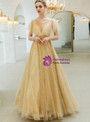 In Stock:Ship in 48 Hours Yellow Tulle Sequins Beading Prom Dress