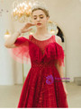 In Stock:Ship in 48 Hours A-Line Red Tulle Sequins Beading Cold Shoulder Prom Dress 