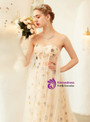 In Stock:Ship in 48 Hours Yellow Spaghetti Straps Tulle Star Sequins Prom Dress