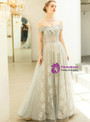 In Stock:Ship in 48 Hours Gray Tulle Sequins Off the Shoulder Sequins Prom Dress