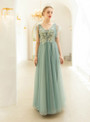 In Stock:Ship in 48 Hours A-Line Green V-neck Beading Prom Dress
