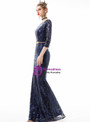 In Stock:Ship in 48 Hours Sexy Navy Blue Sequins Mermaid 3/4 Sleeve Prom Dress