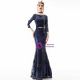 In Stock:Ship in 48 Hours Sexy Navy Blue Sequins Mermaid 3/4 Sleeve Prom Dress