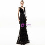 In Stock:Ship in 48 Hours Black Mermaid Sequins Tassels V-neck Prom Dress