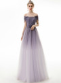 In Stock:Ship in 48 Hours Purple Tulle Off the Shoulder Appliques Prom Dress