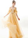 In Stock:Ship in 48 Hours Yellow Tulle Spaghetti Straps Sequins Appliques Prom Dress