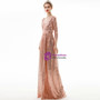 In Stock:Ship in 48 Hours Simple Rose Gold Seuqins V-neck 3/4 Sleeve Prom Dress