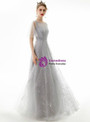 In Stock:Ship in 48 Hours Simple Silver Gray Tulle Sequins Prom Dress