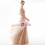 In Stock:Ship in 48 Hours A-Line Pink Tulle Appliques Pleats Long Prom Dres