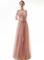 In Stock:Ship in 48 Hours Pink Tulle Spaghetti Straps Appliques Sleeveless Prom Dress
