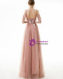 In Stock:Ship in 48 Hours Pink Tulle Spaghetti Straps Appliques Sleeveless Prom Dress