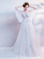 In Stock:Ship in 48 Hours A-Line White Tulle Butterfly Appliques Prom Dress