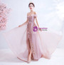 In Stock:Ship in 48 Hours Pink Tulle Off the Shoulder Appliques Beading Prom Dress With Split
