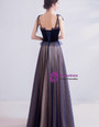Queenly In Stock:Ship in 48 Hours Simple Dark Blue Tulle V-neck Appliques Prom Dress