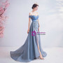Amazing In Stock:Ship in 48 Hours Blue Off the Shoulder Appliques Pleats Prom Dress 