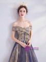 Cheap In Stock:Ship in 48 Hours Purple Tulle Off the Shoulder Appliques Formal Prom Dress