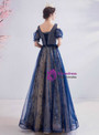 Elegance In Stock:Ship in 48 Hours Blue Tulle Sequins V-neck Beading Pleats Prom Dress