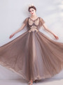 Elegance In Stock:Ship in 48 Hours Dark Pink Tulle Appliques Beading Long Prom Dress