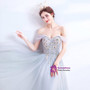 Amazing In Stock:Ship in 48 Hours Gray Tulle Off the Shoulder Appliques Beading Long Prom Dress