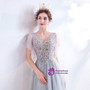 Cheap In Stock:Ship in 48 Hours Fashion Gray Tulle V-neck Beading Formal Prom Dress