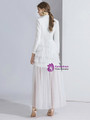 Sweet White V-neck Suit Long Sleeve Tulle Long Sleeve Evening Dress
