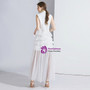 Simple White Suit Sleeveless Tulle Tiers V-neck Evening Dress