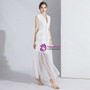 Simple White Suit Sleeveless Tulle Tiers V-neck Evening Dress