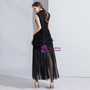 Trendy A-Line Black Suit Sleeveless Tulle V-neck Long Evening Dress
