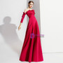 Elegance Red Satin Short Sleeve Off the Shoulder Pleats Prom Dress