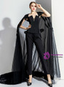 Stylish Black Trouser Skirt Tulle Beading Prom Party Dress With Shawl