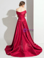 Modern Burgundy Satin Off the Shoulder Trouser Skirt Prom Dress
